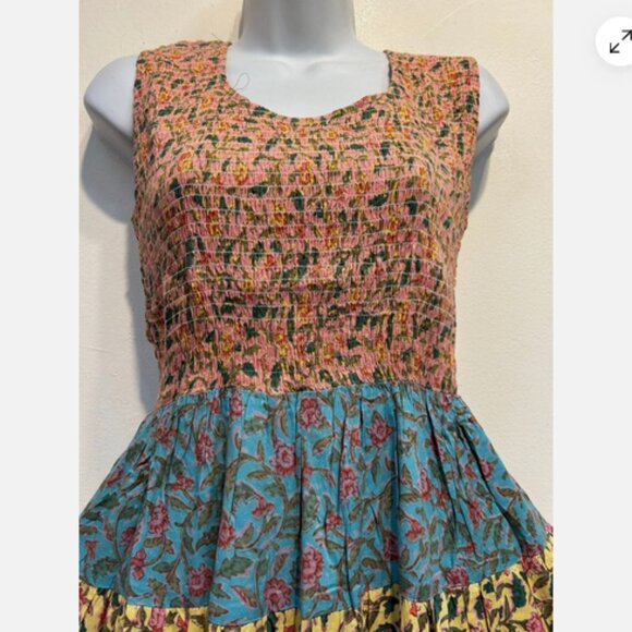 Nwt SACRED THREADS boho gypsy funky hippie rayon tier tank DRESS M - Picture 2 of 4
